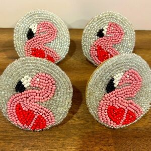 Pink Flamingo Beaded Napkin Rings-FOUR Adorable Rings